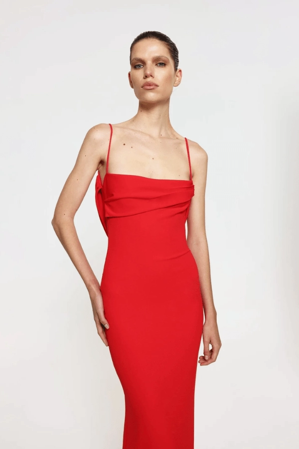 Havilland Gown Cherry Red loose silhouette Korean Mood