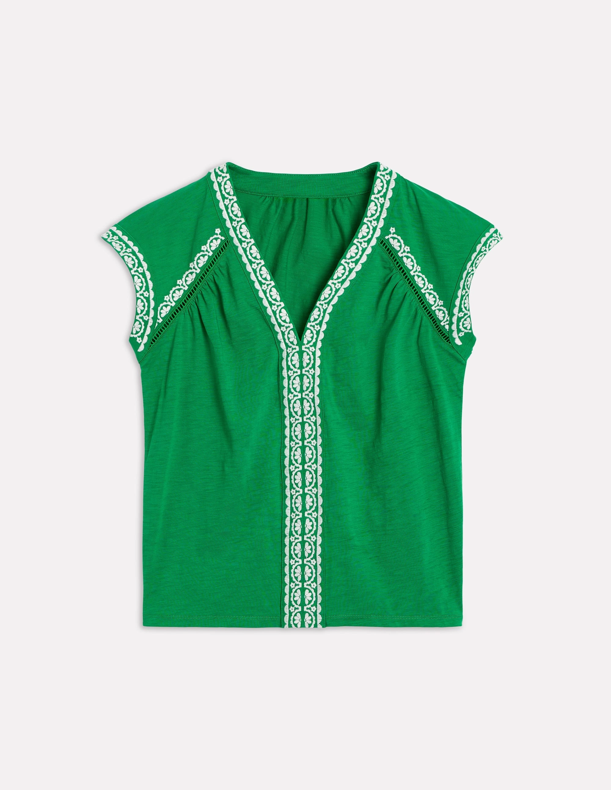Durable Reinforced Hem Hazel Cotton Embroidered Top-Rich Emerald