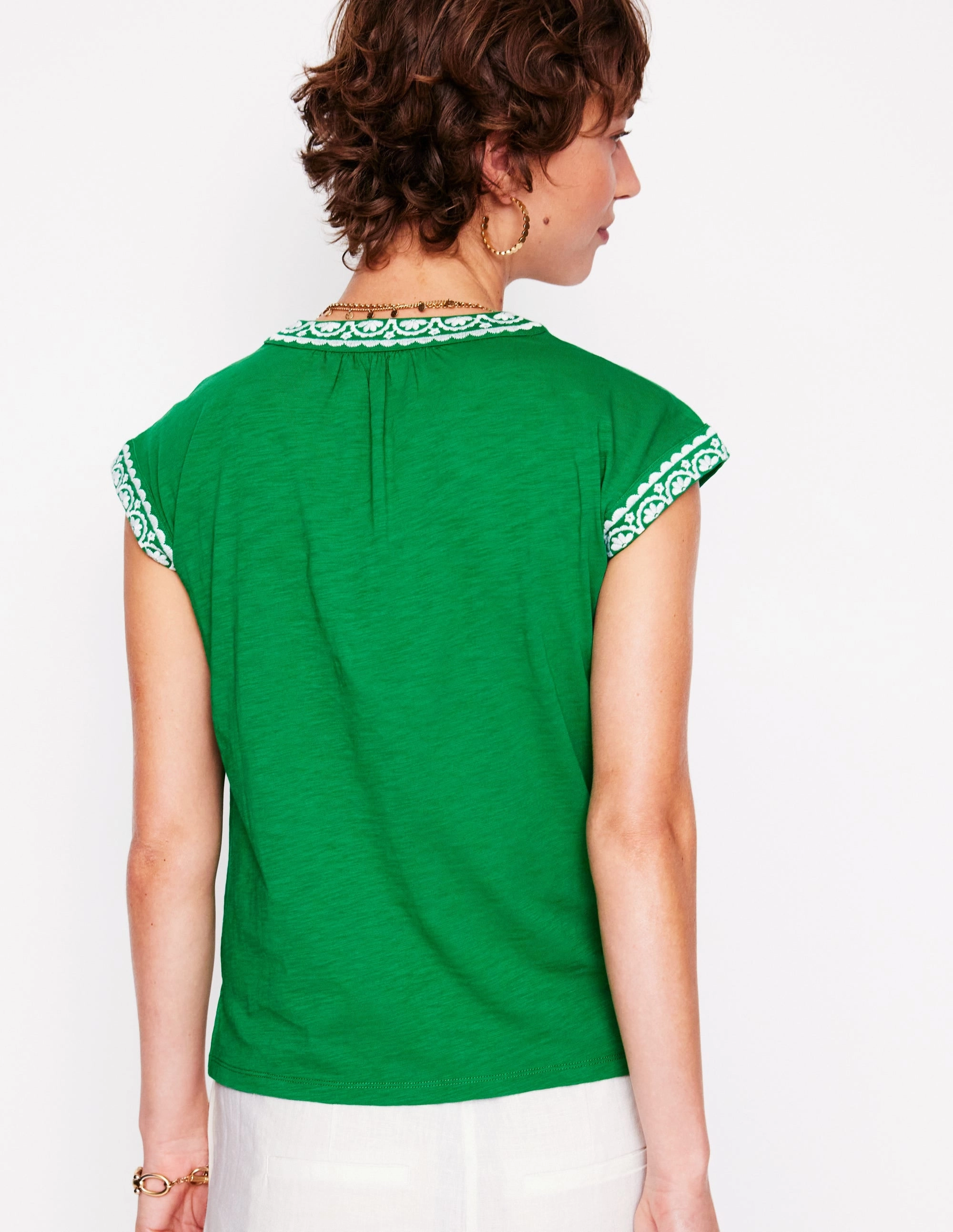 Anti Pilling Technology Soft Brushed Lining Hazel Cotton Embroidered Top-Rich Emerald