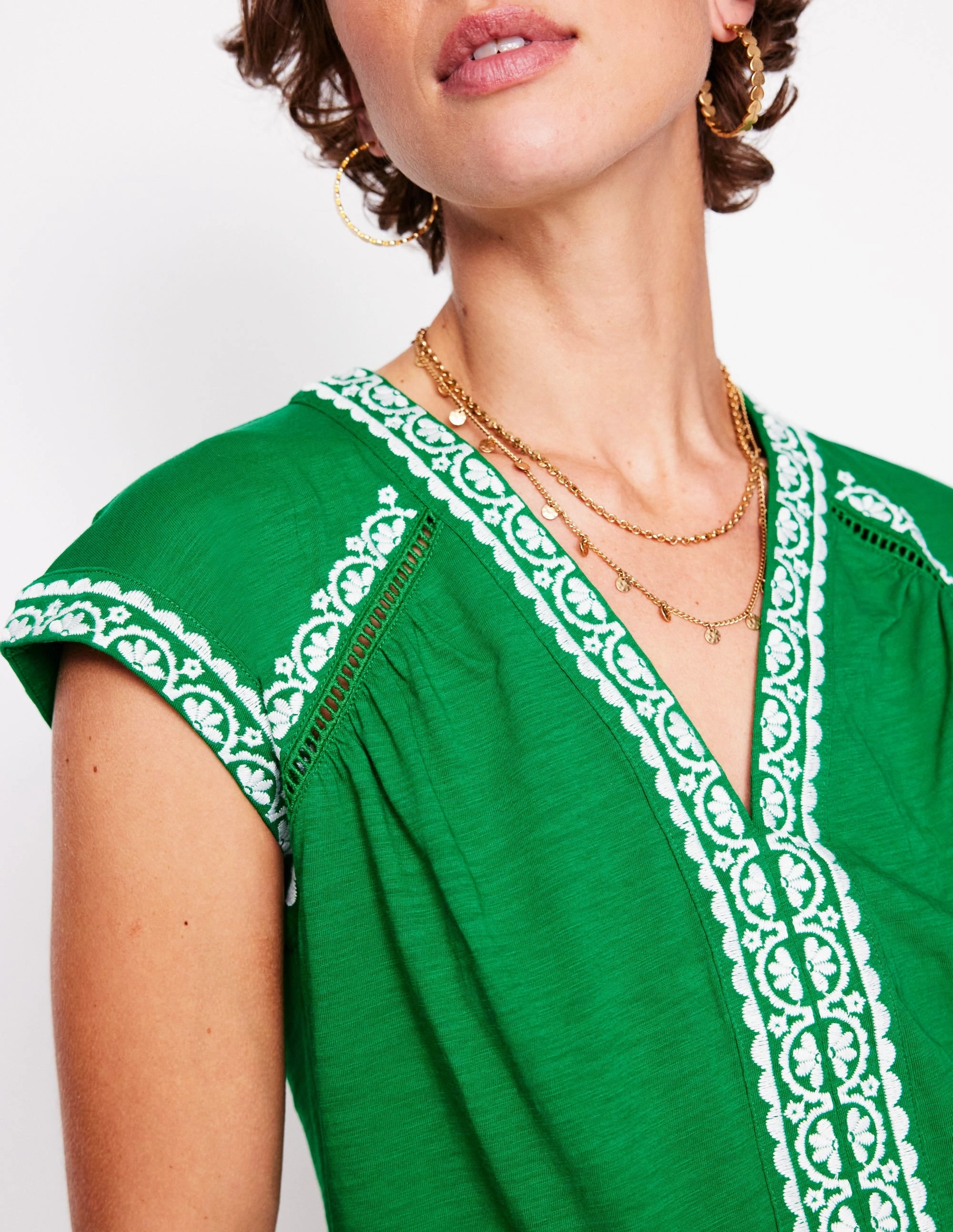 Relaxed Tank Ethical production Hazel Cotton Embroidered Top-Rich Emerald