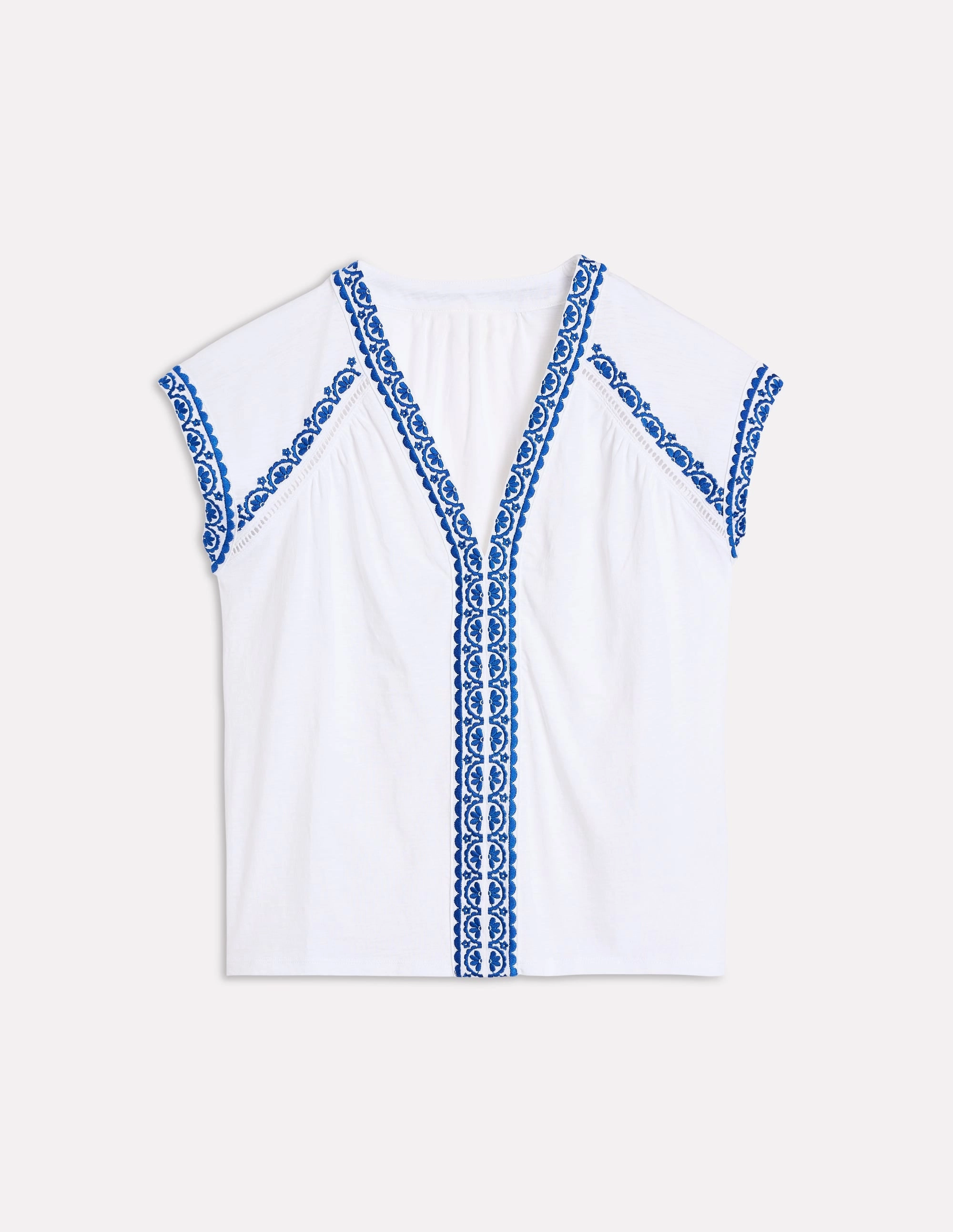 Lightweight Knit Casual dress Hazel Cotton Embroidered Top-White