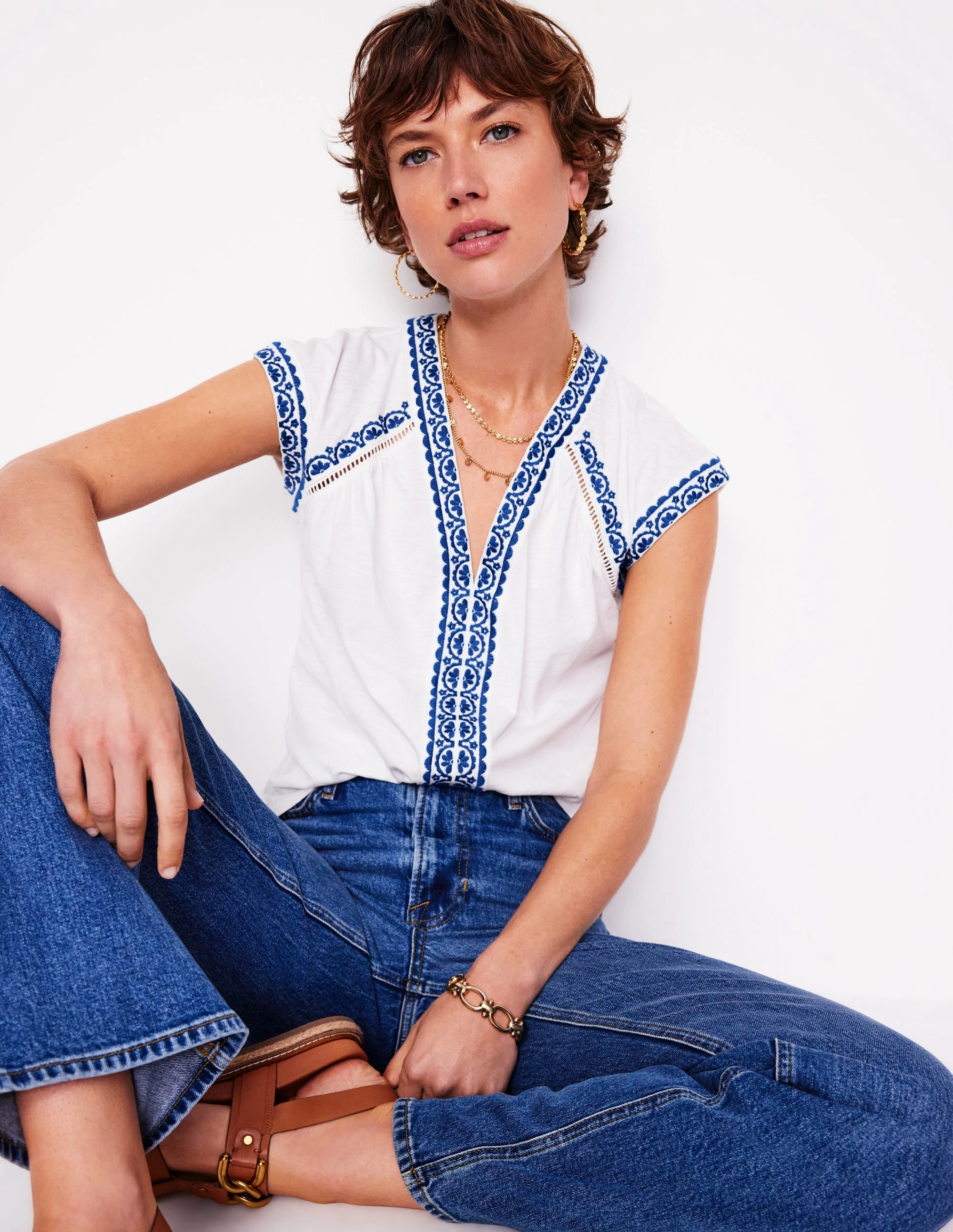 Winter Layer Hazel Cotton Embroidered Top-White