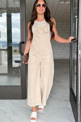Hazen Knot Strap Zenana Overalls (Sand Beige) LowMaintenanceFabric Eco Dye Process