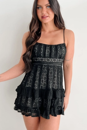 Heart's Desire Floral Lace Mini Dress (Black) Casual event dress ConvertibleNeckline