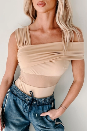 Heartfelt Moments Asymmetric Bodysuit (Nude) Relaxed Comfort Fit Cool Fit