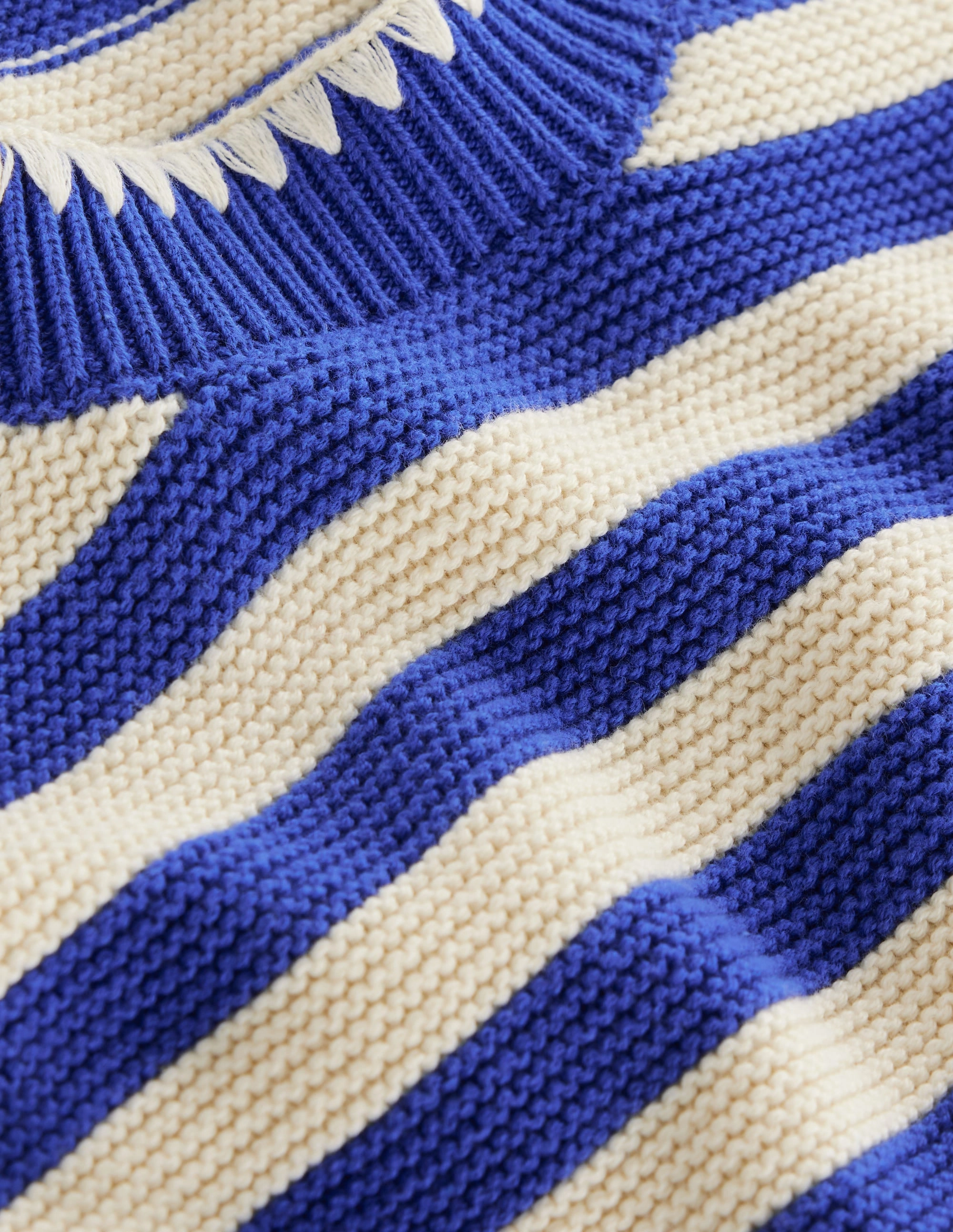Lena Stitch Detail Jumper-Bright Blue and Ivory Stripe Compact Knit Technique