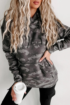 V-neck Shirt Stay Hidden Camouflage Hoodie (Grey)
