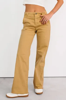 All Time Basic Heath Wide Leg High Rise Mica Denim Jeans (Camel)