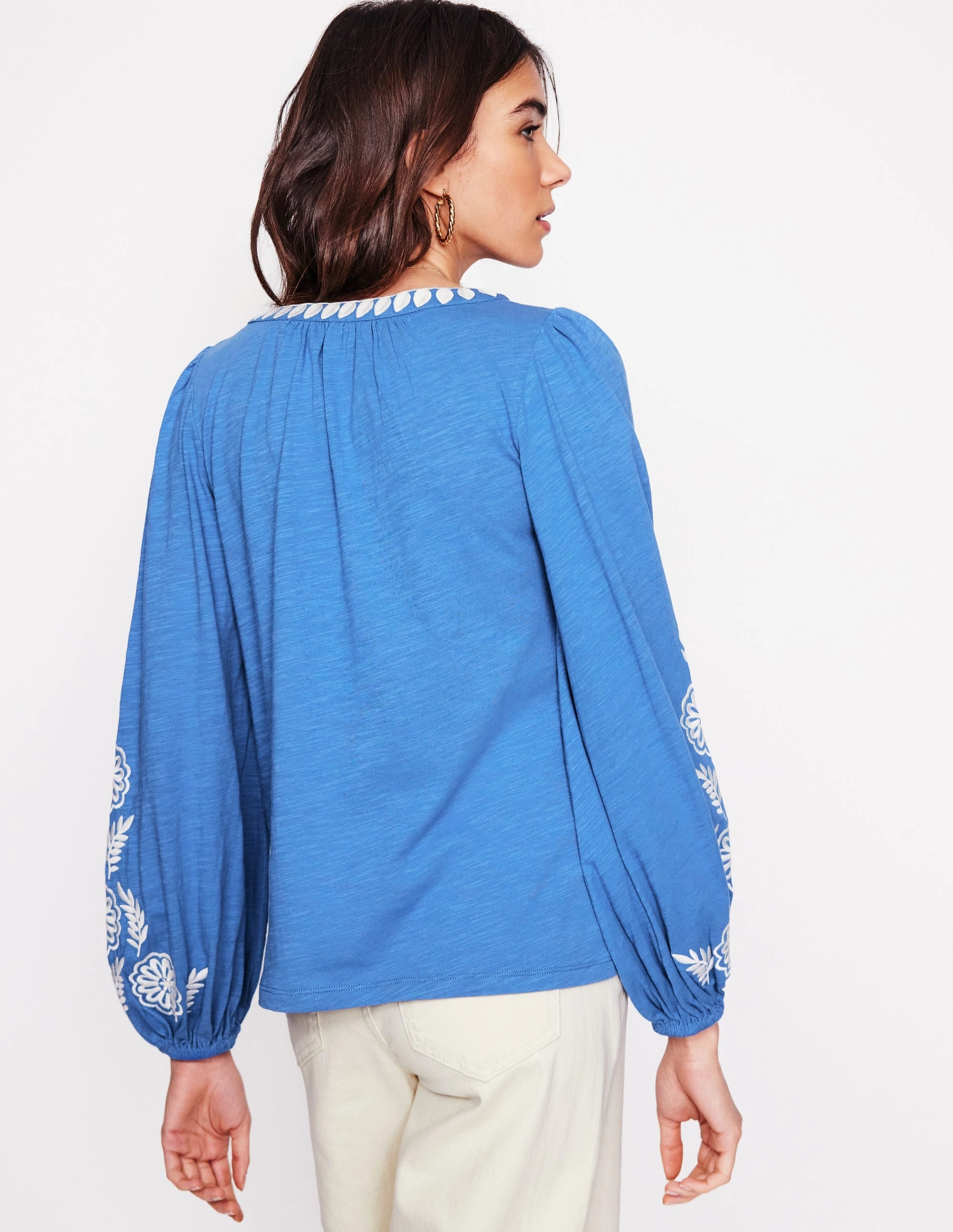 Nia Embroidered Top-Blue River HypoallergenicConstruction Organic Cotton Blend