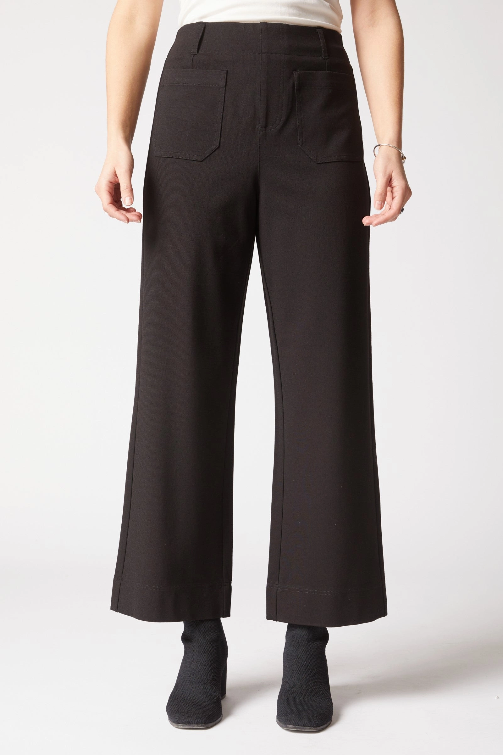 High Stretch Fabric Habitat Luxe Ponte Flood Pant in Black