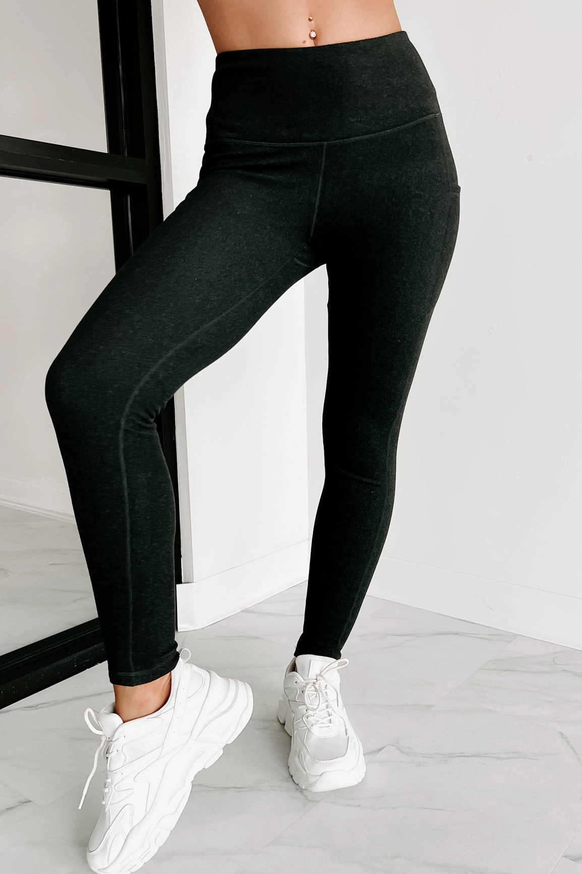 Gym Code High Waisted Pocket Leggings (Black) StretchFit Design BreathableMeshInsert