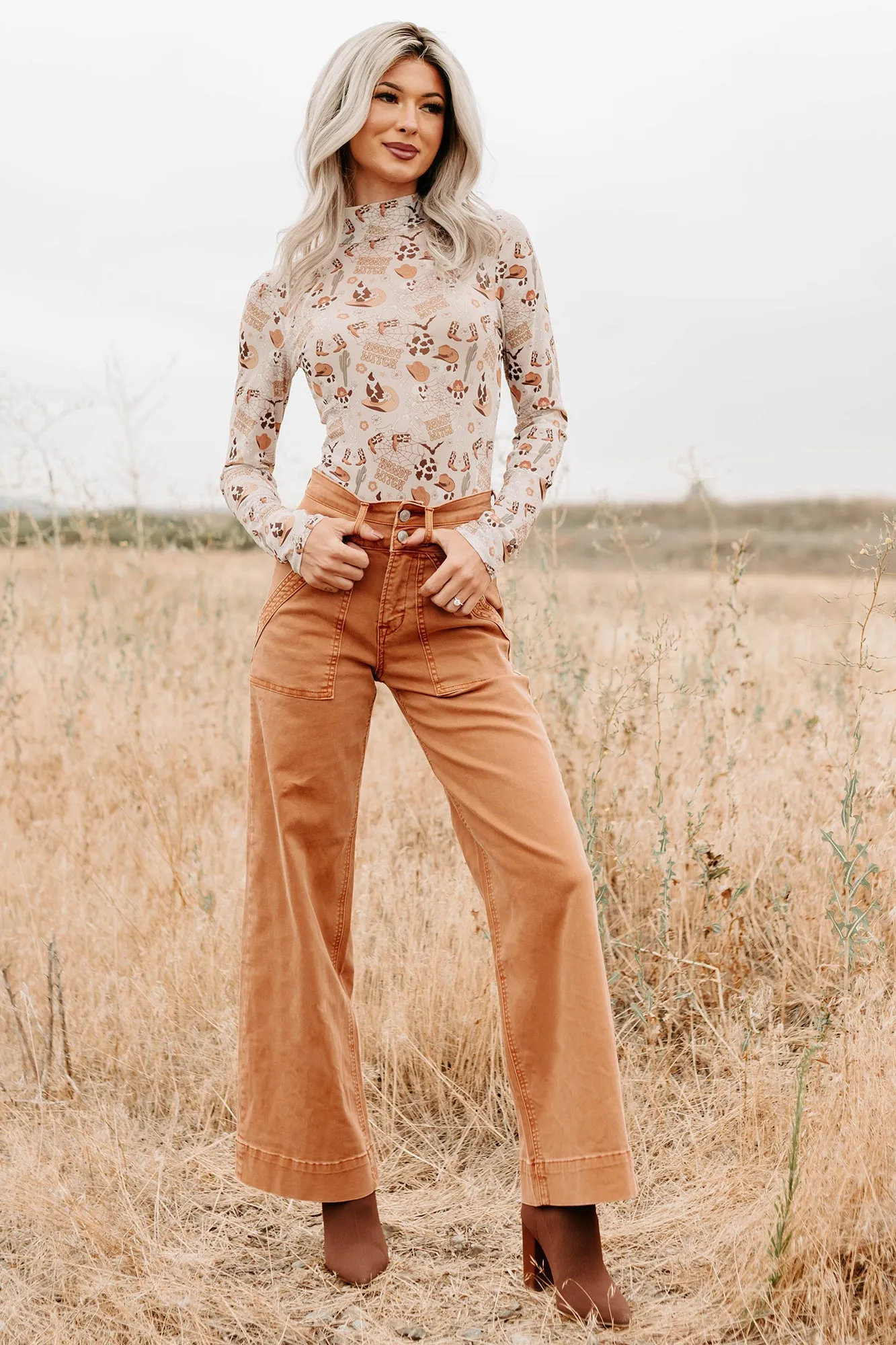 Henley Wide Leg Mica Denim Jeans (Cinnamon) Urban Look