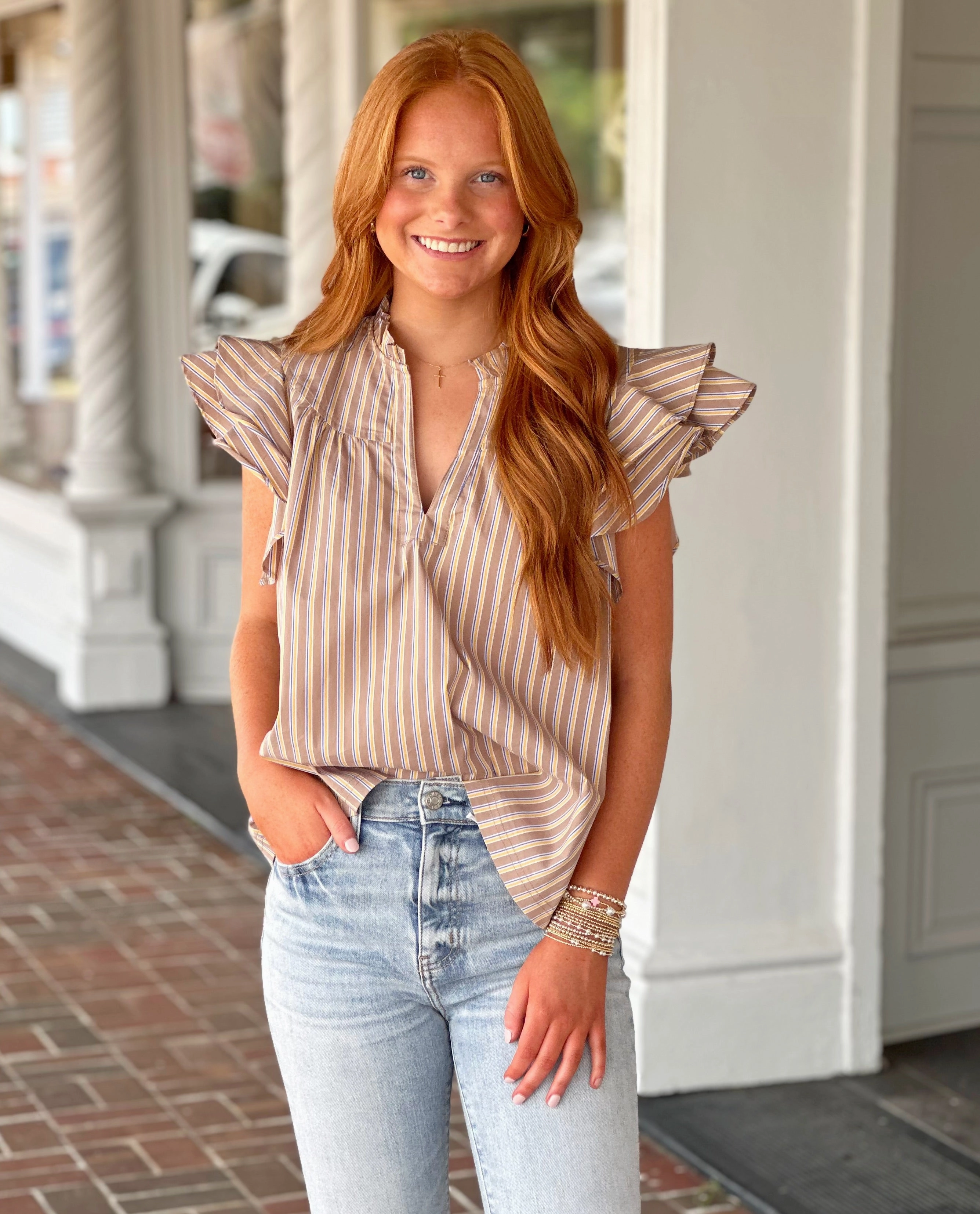 Here With Me Mocha Striped Top EcoCertified