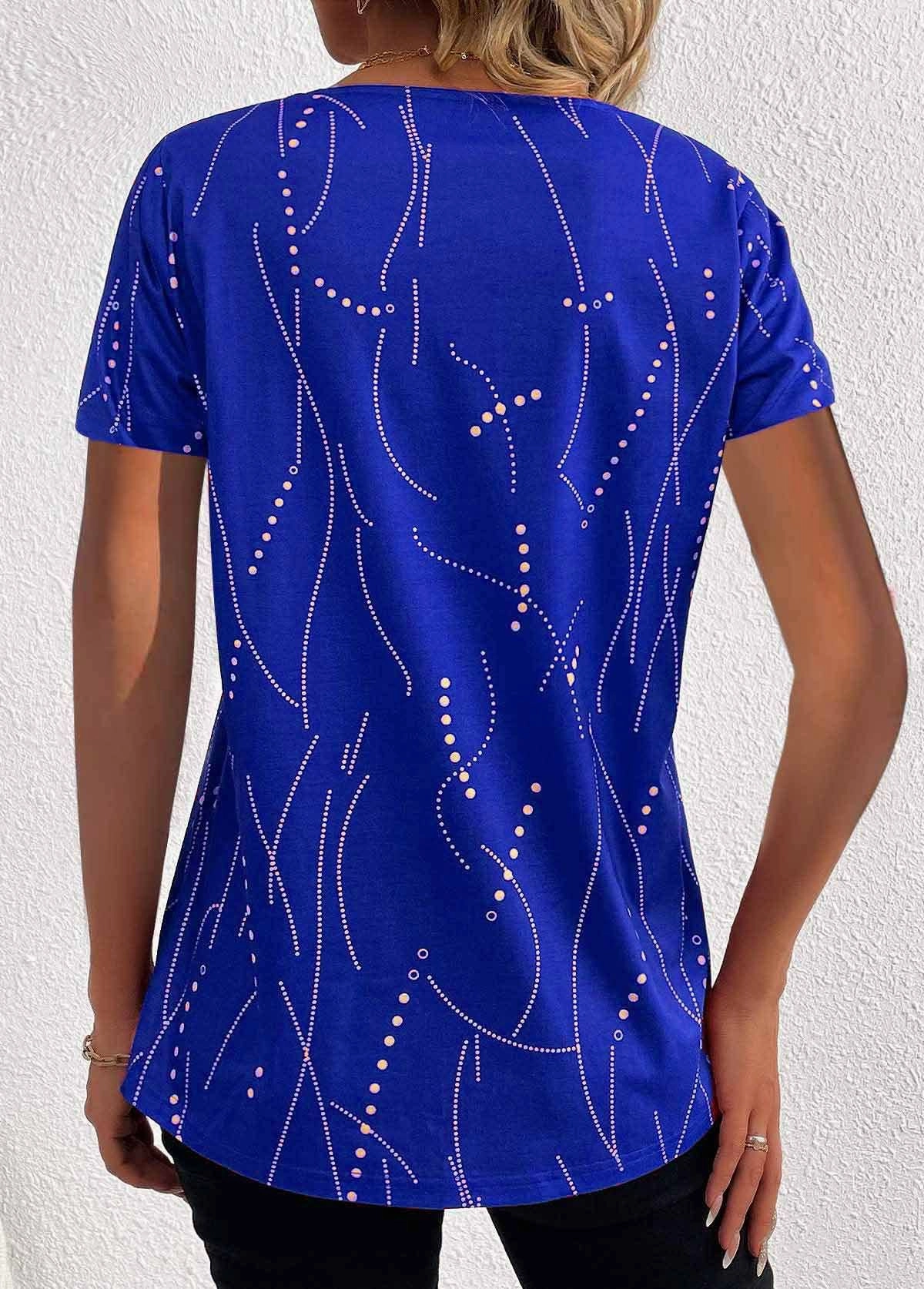 BUTTON DOT V-NECK SHORT-SLEEVED BLOUSE_CWTBLS0939 Comfortable Design