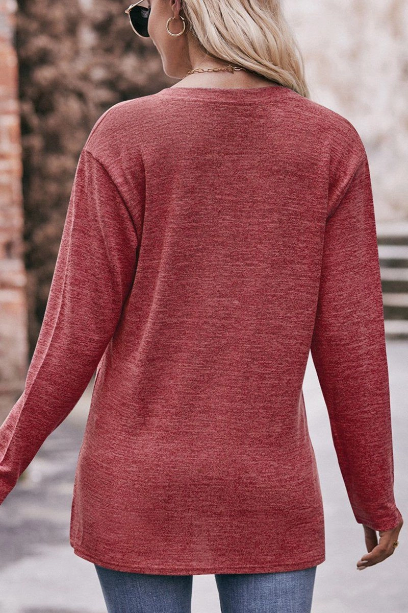 Reflective Trims WOMEN BRUSHED BUTTONED V NECK LOOSE FIT TOP