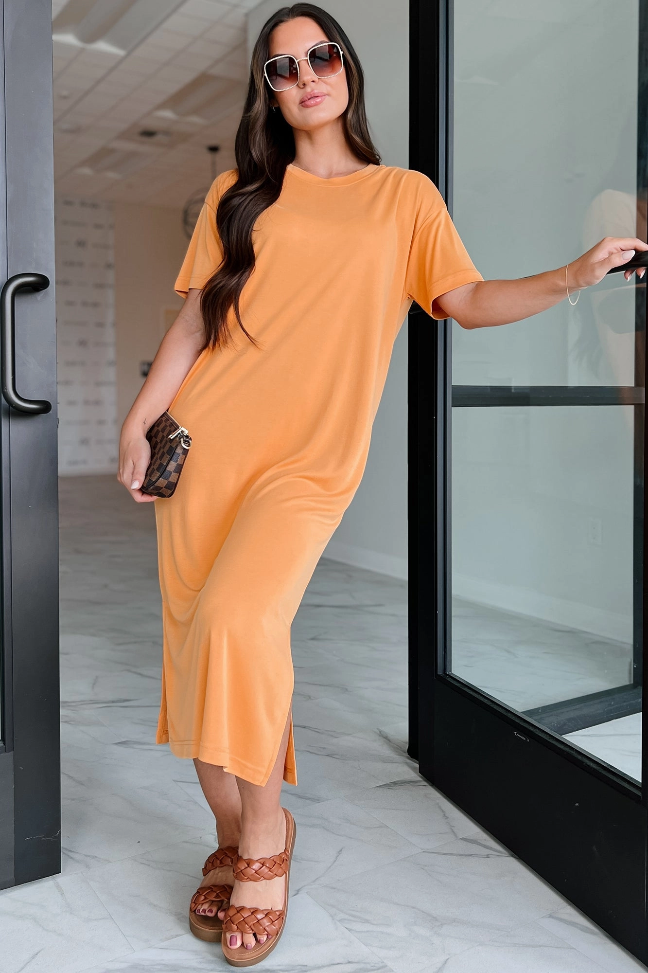 Jaylen T-Shirt Midi Dress (Orange) Subtle Mood Romance Soul