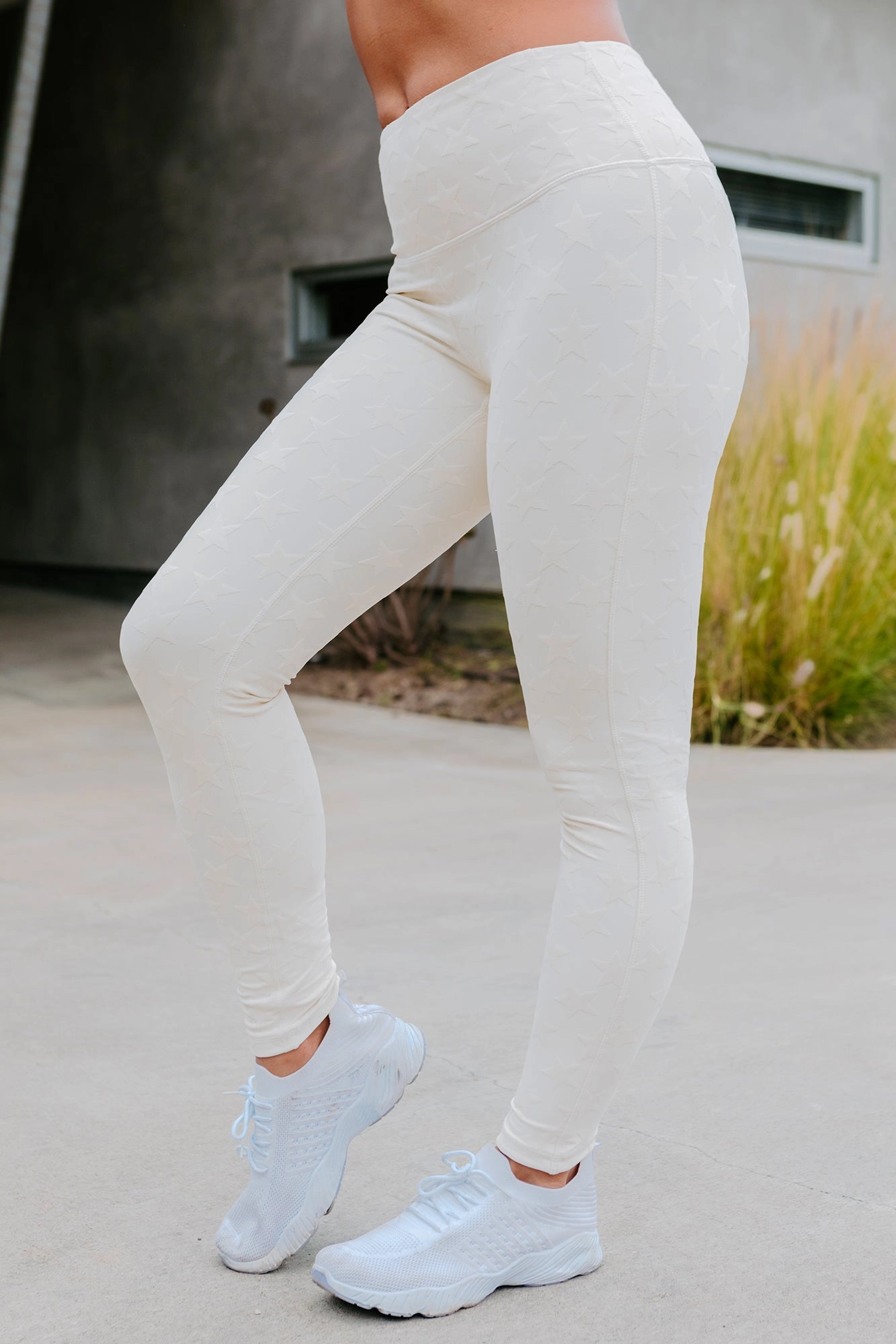 Personal Achievements Star Textured Leggings (Natural) Double Needle Hemming Reinforced Neckline Detail