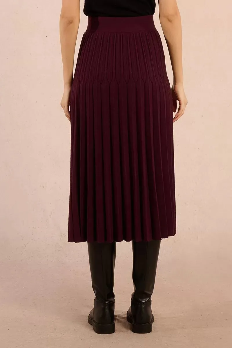 Everyday Comfort Fair trade High Waisted Pleated Midi Skirt in Dark Red