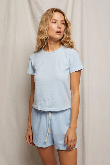 Lisa Recycled Cotton Tee Vintage Fitted Crew in Sky Blue OdorResistantFinish