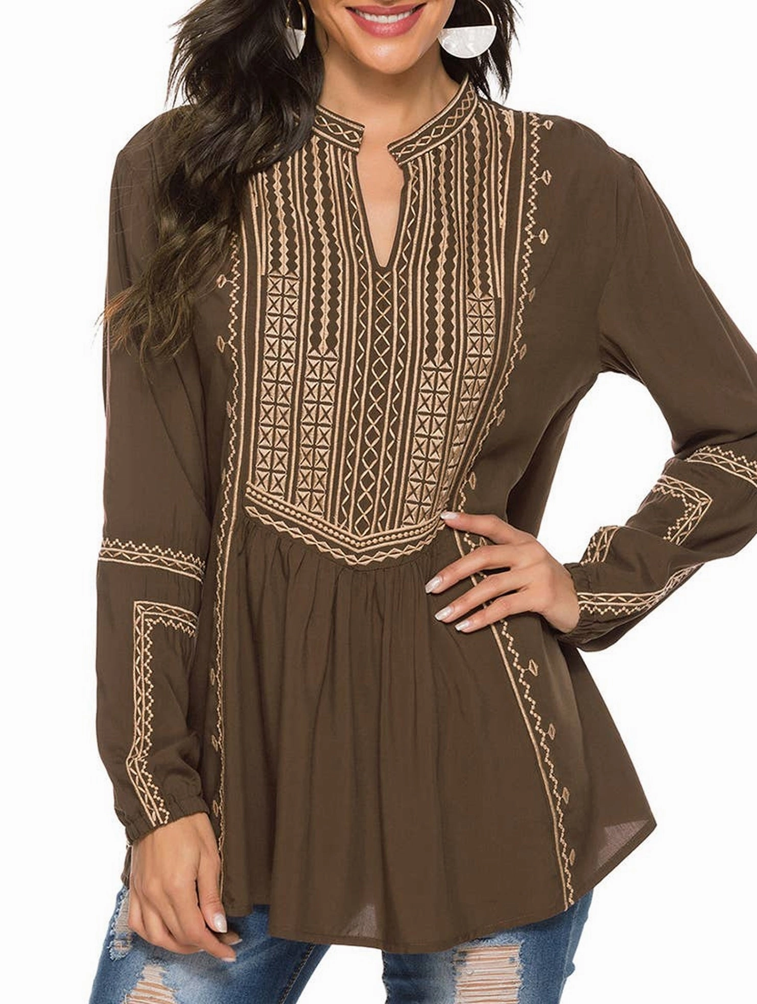 Water resistant coating COTTON LONG SLEEVE EMBROIDERED BLOUSE_CWTBLL0817