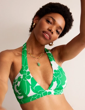 Ithaca Halter Bikini Top-Bright Green, Opulent Whirl Racerback Design Supportive structure