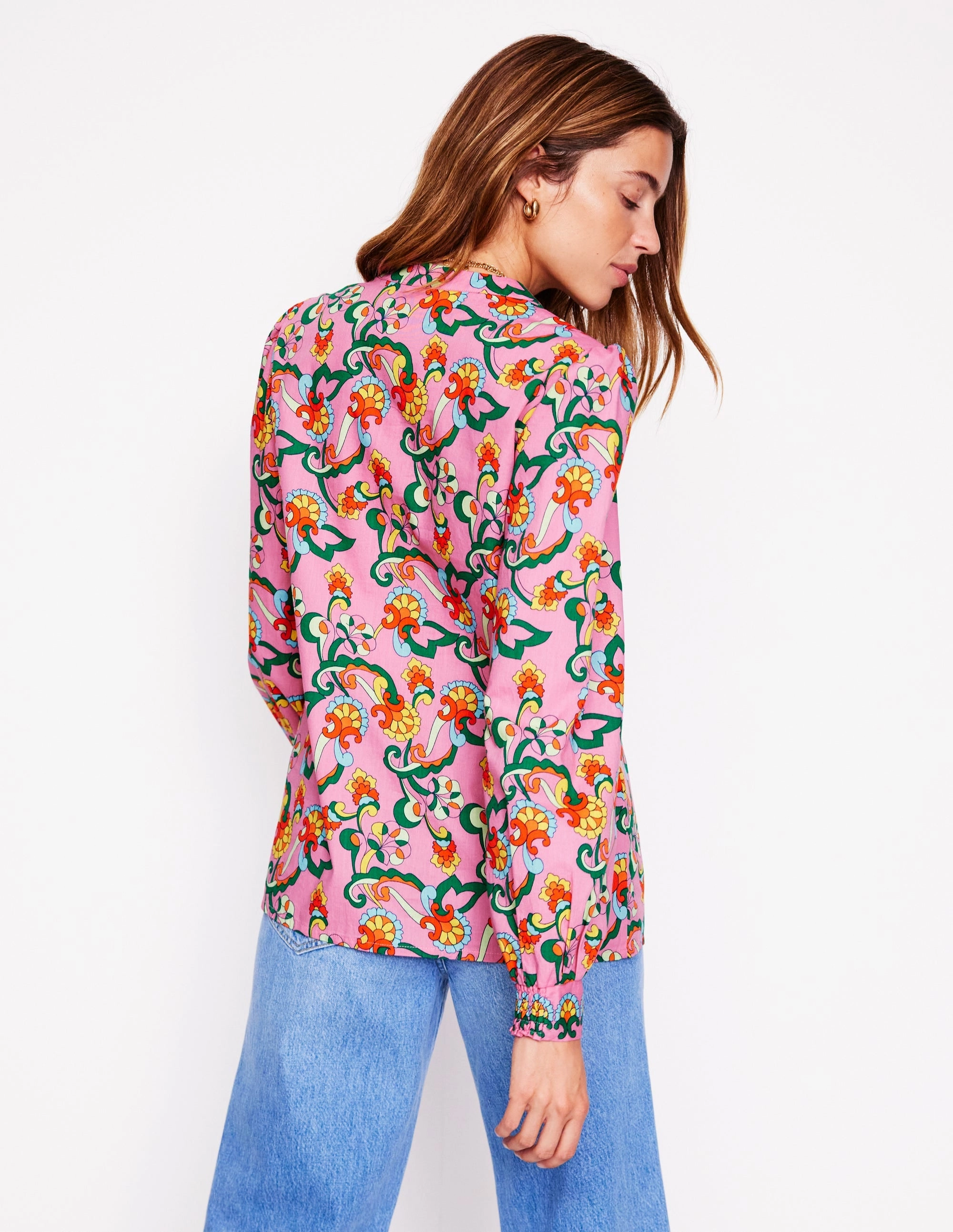 Tension Balanced Design SweatGuard Lining Cotton Notch Neck Top-Pink Rose, Foliage Trail