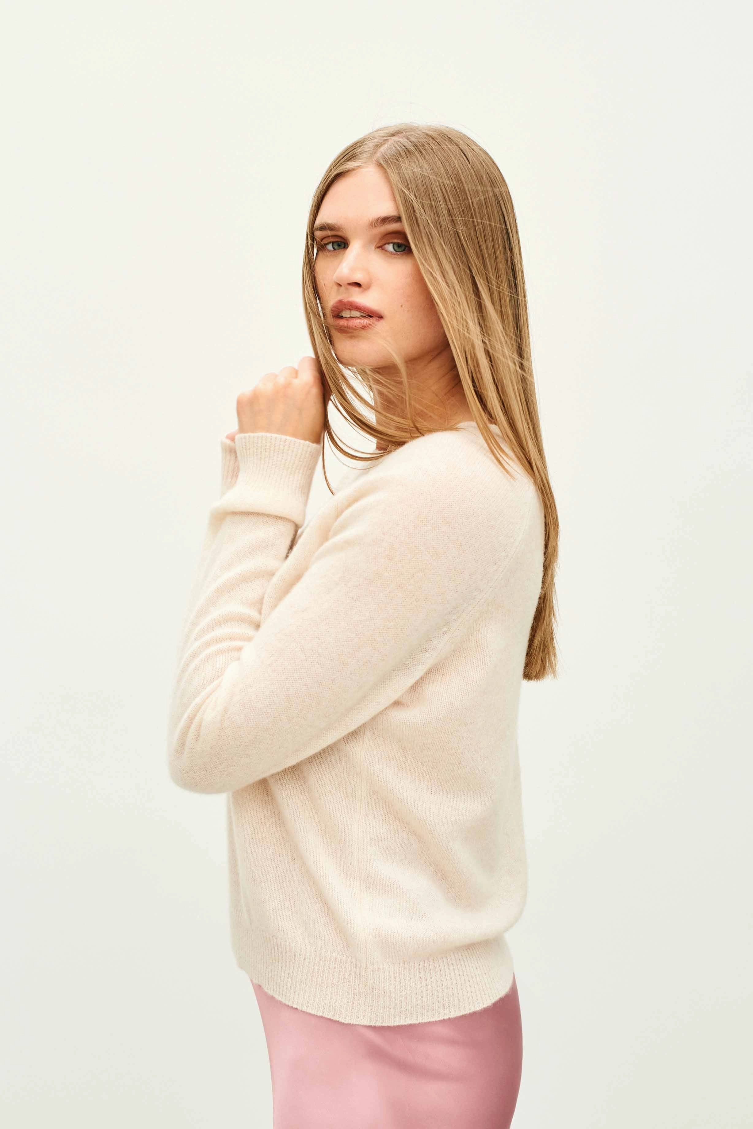 Cashmere Crop Crew in Oatmeal AthleisureInspired AllClimateAdaptive