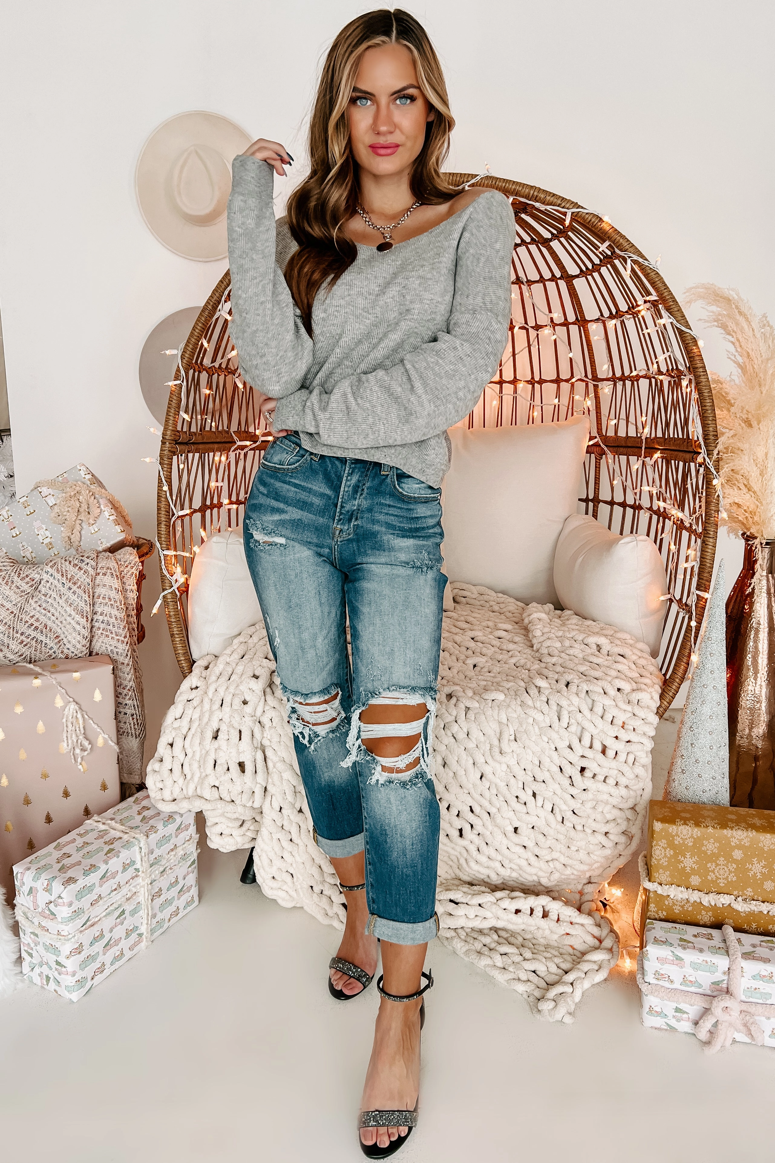 SnagFreeKnit MoistureWickingMaterial Breena High Rise Risen Boyfriend Jeans (Dark)