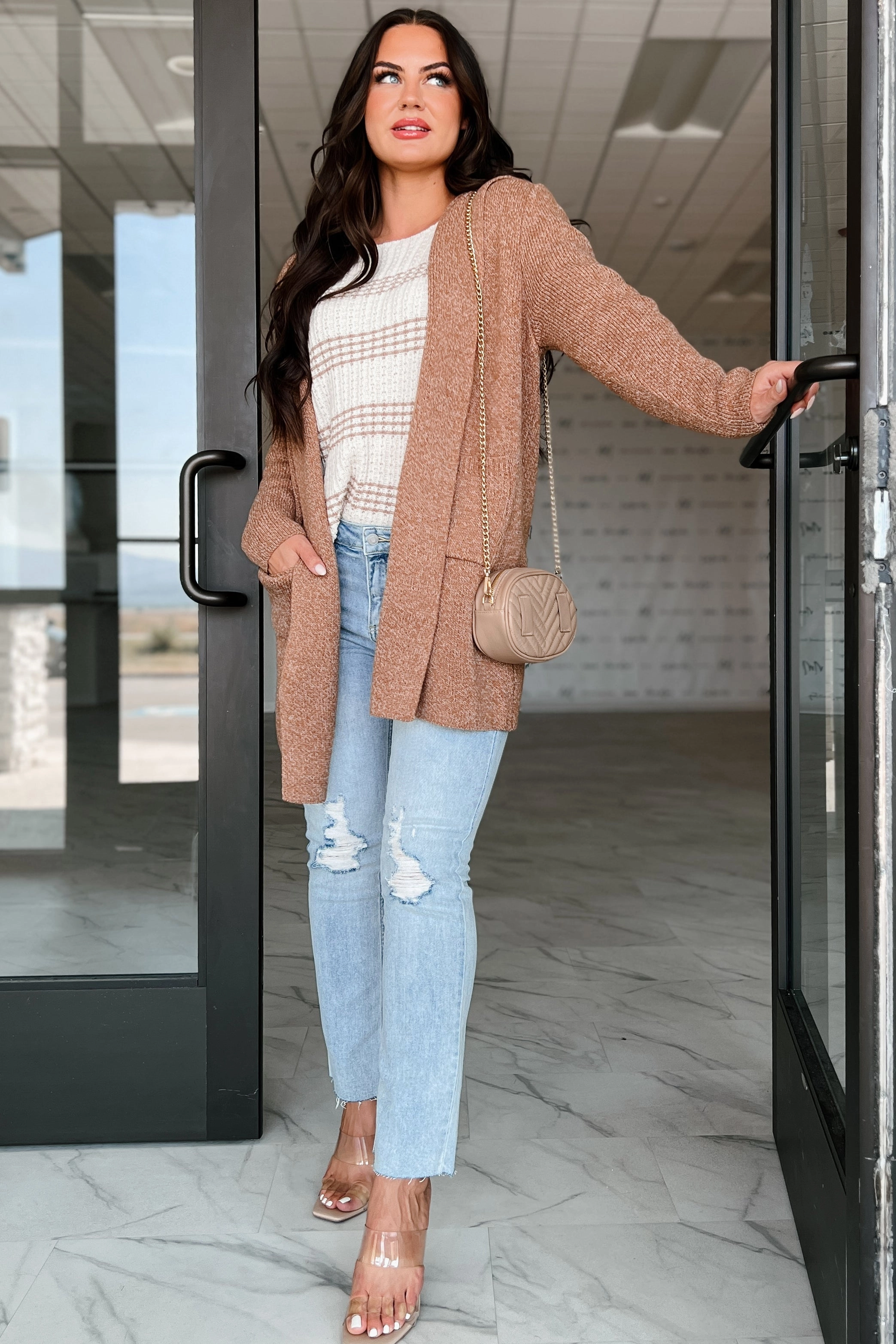 Cue The Cuddles Zenana Hooded Cardigan (Deep Camel) Flatlock Seam Technique Daily Wear