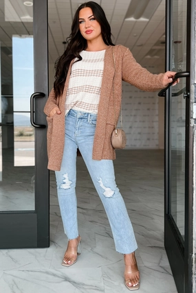 Fade Resistant Coating NonIrritatingSeams Cue The Cuddles Zenana Hooded Cardigan (Deep Camel)