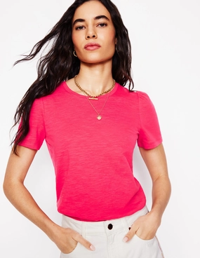 Cotton Puff Sleeve T-Shirt-Camelia Pink MoistureManagementSystem Tencel Cotton Hybrid Weave