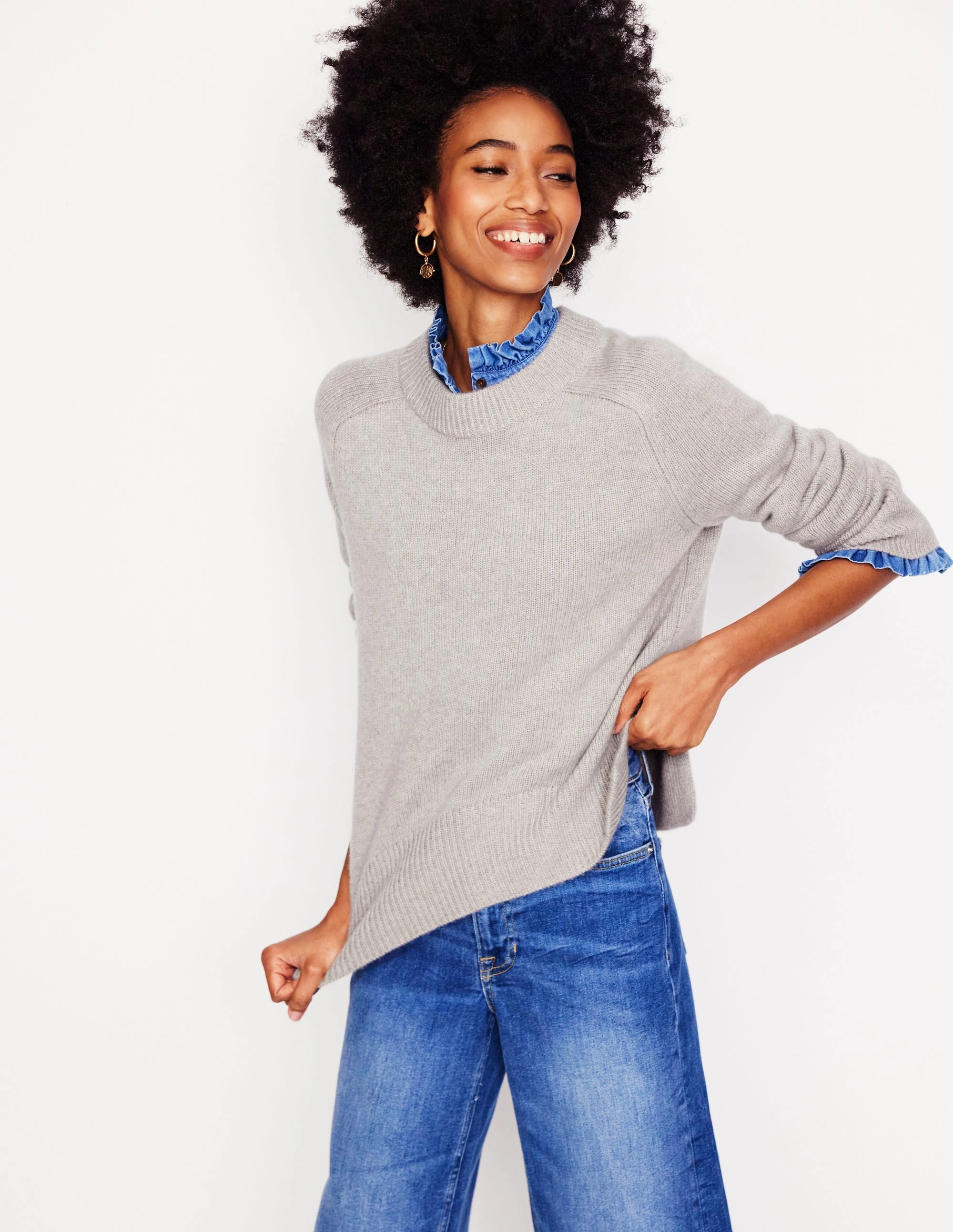 Wide Sleeve Cashmere Jumper-Mink Melange Natural Feel Reflective Yarn Accent