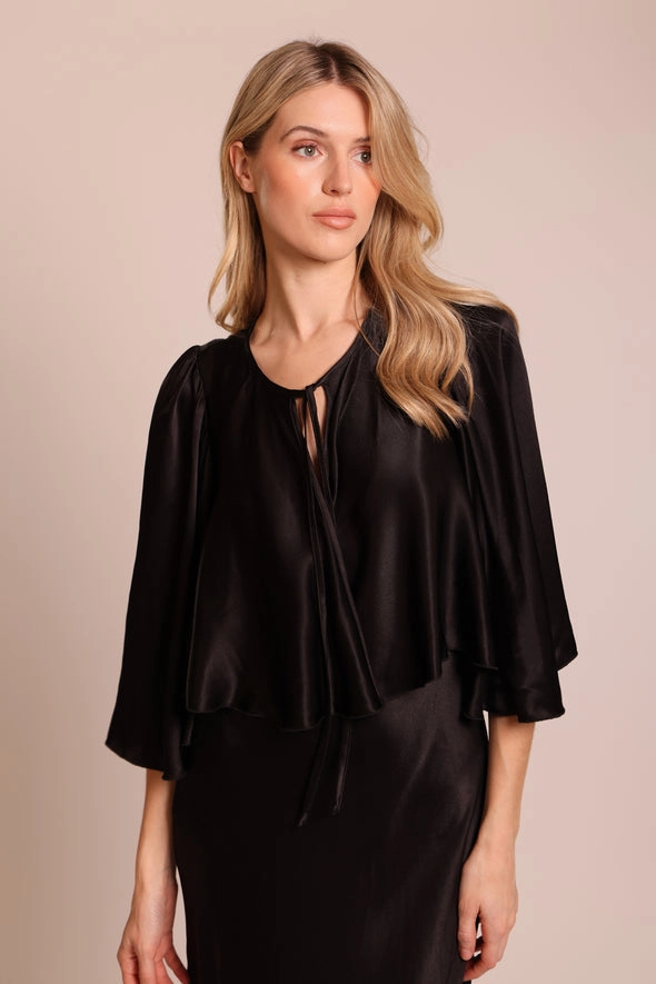 StretchFabric PlacketDetail Bolero Top in Black