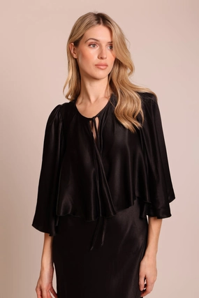 StretchFabric PlacketDetail Bolero Top in Black