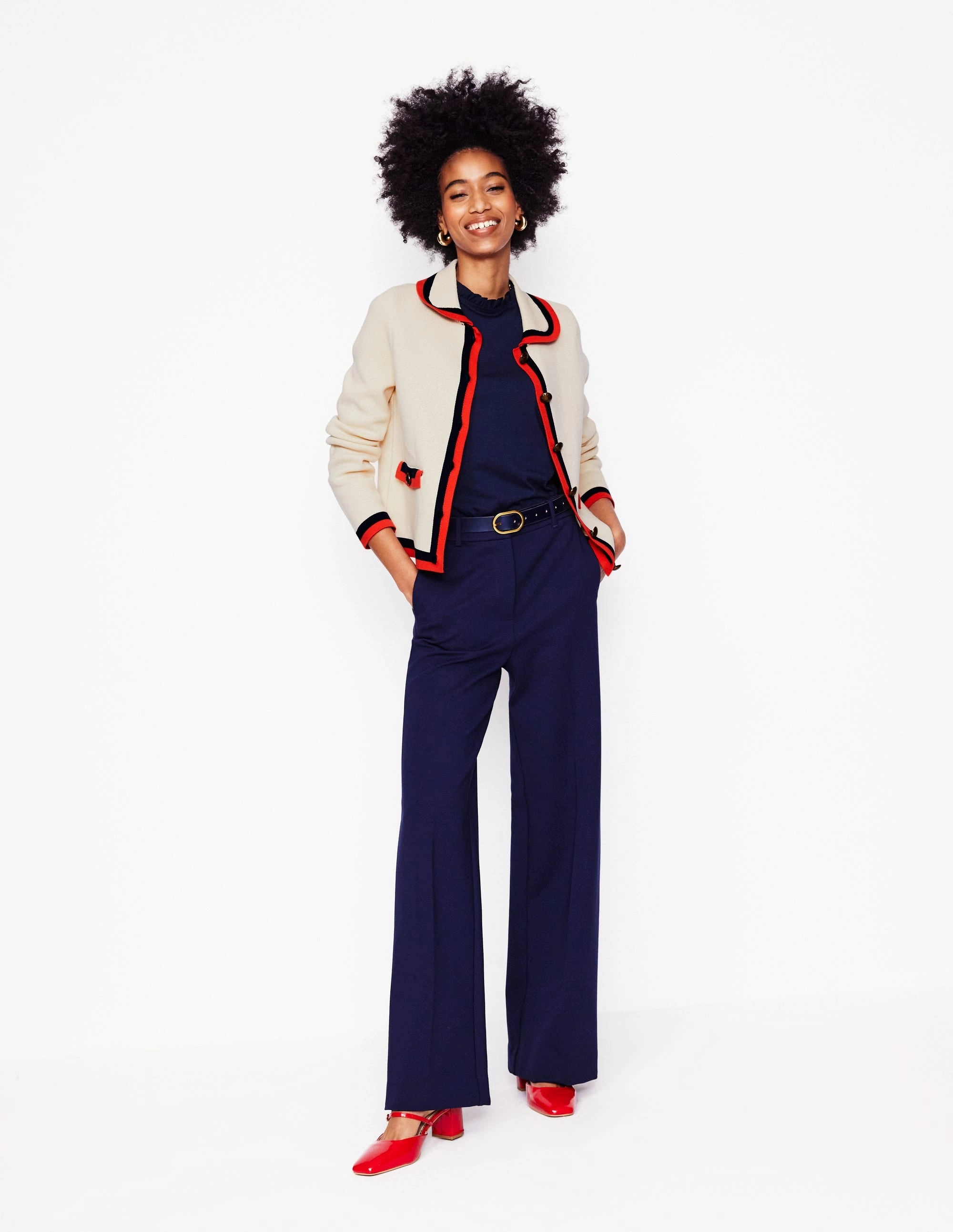 Holly Collared Knitted Jacket-Warm Ivory Office Casual Evening Stroll