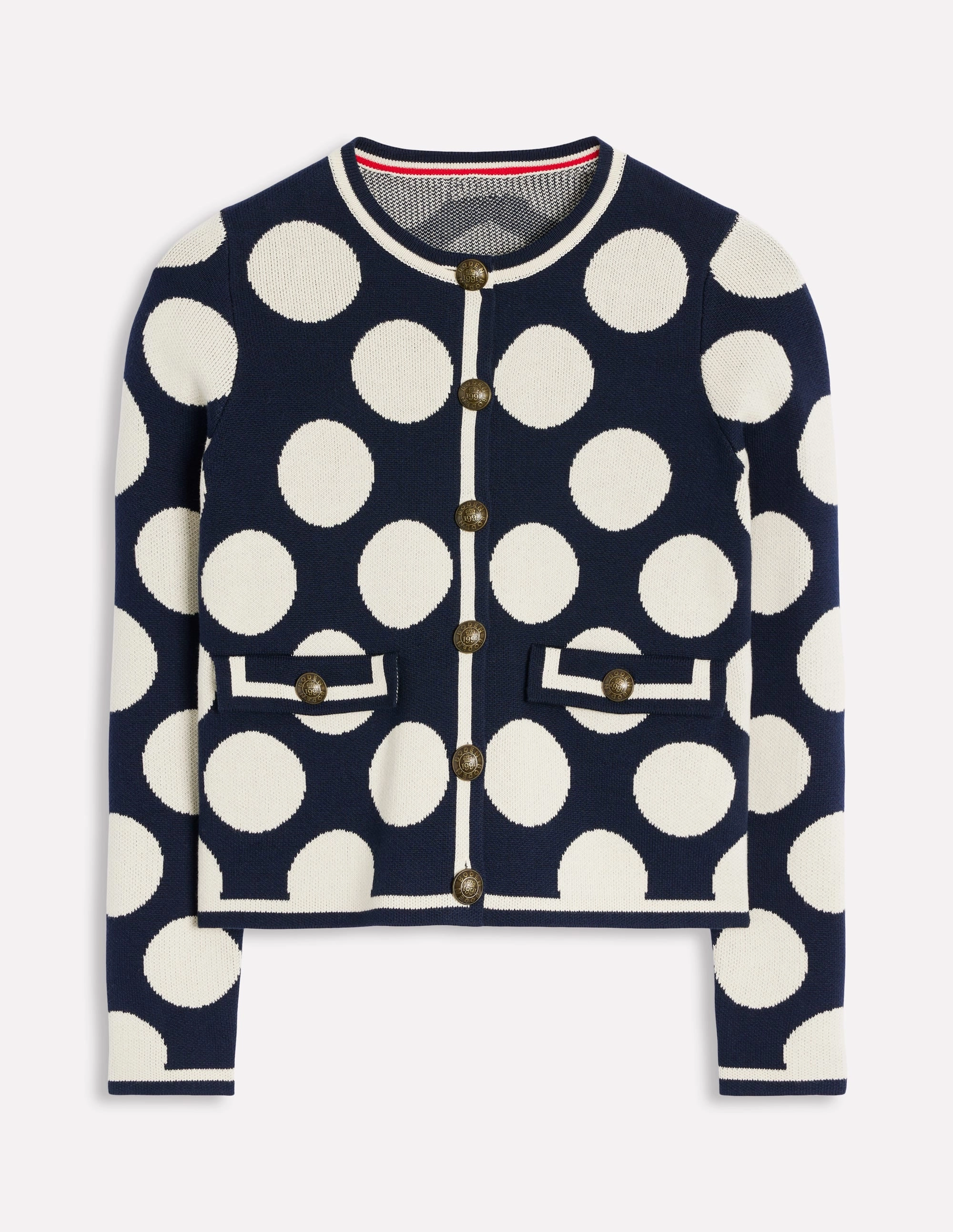 Holly Knitted Jacket-French Navy, Large Ivory Spot Classic Style