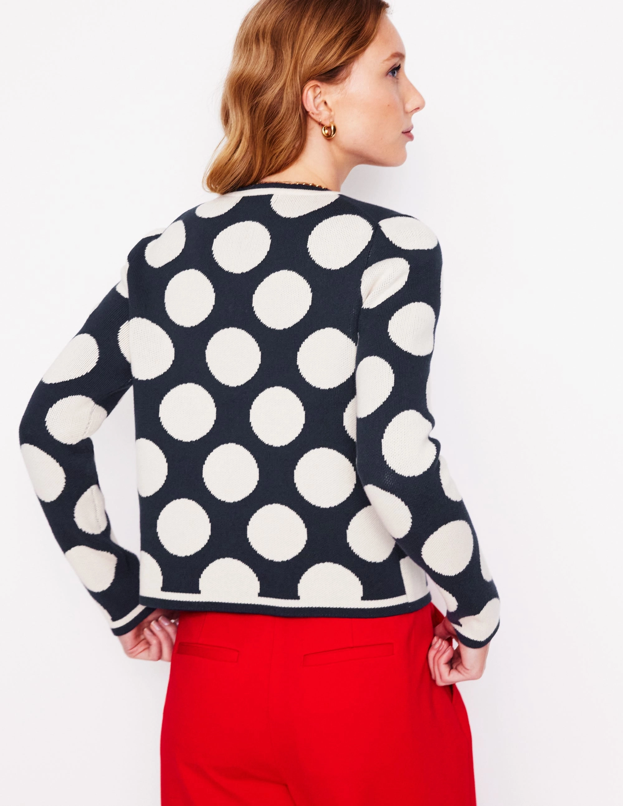 Holly Knitted Jacket-French Navy, Large Ivory Spot FrictionResistant Sleeves