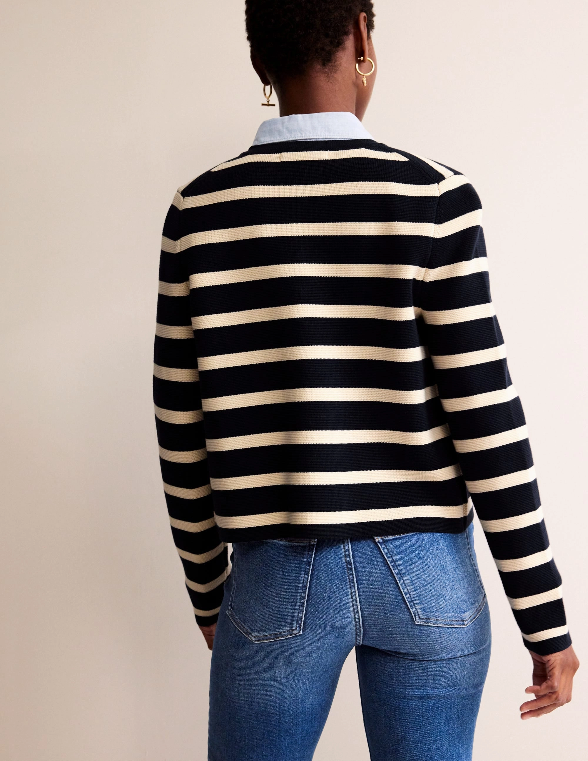 Holly Knitted Jacket-Navy, Ivory Neutral Colors Core Style