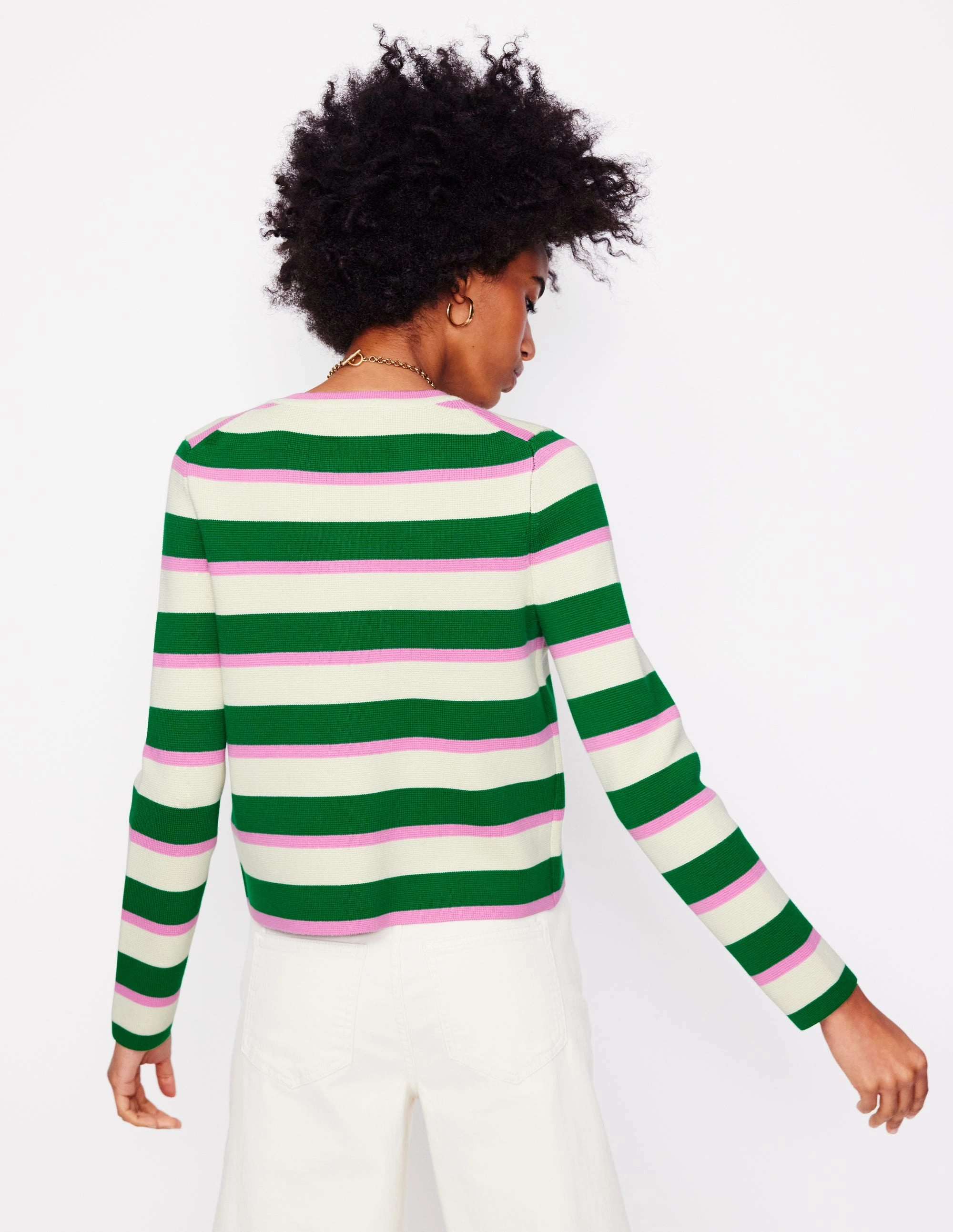 Layer Comfort Holly Knitted Jacket-Rich Emerald, Pink Stripe