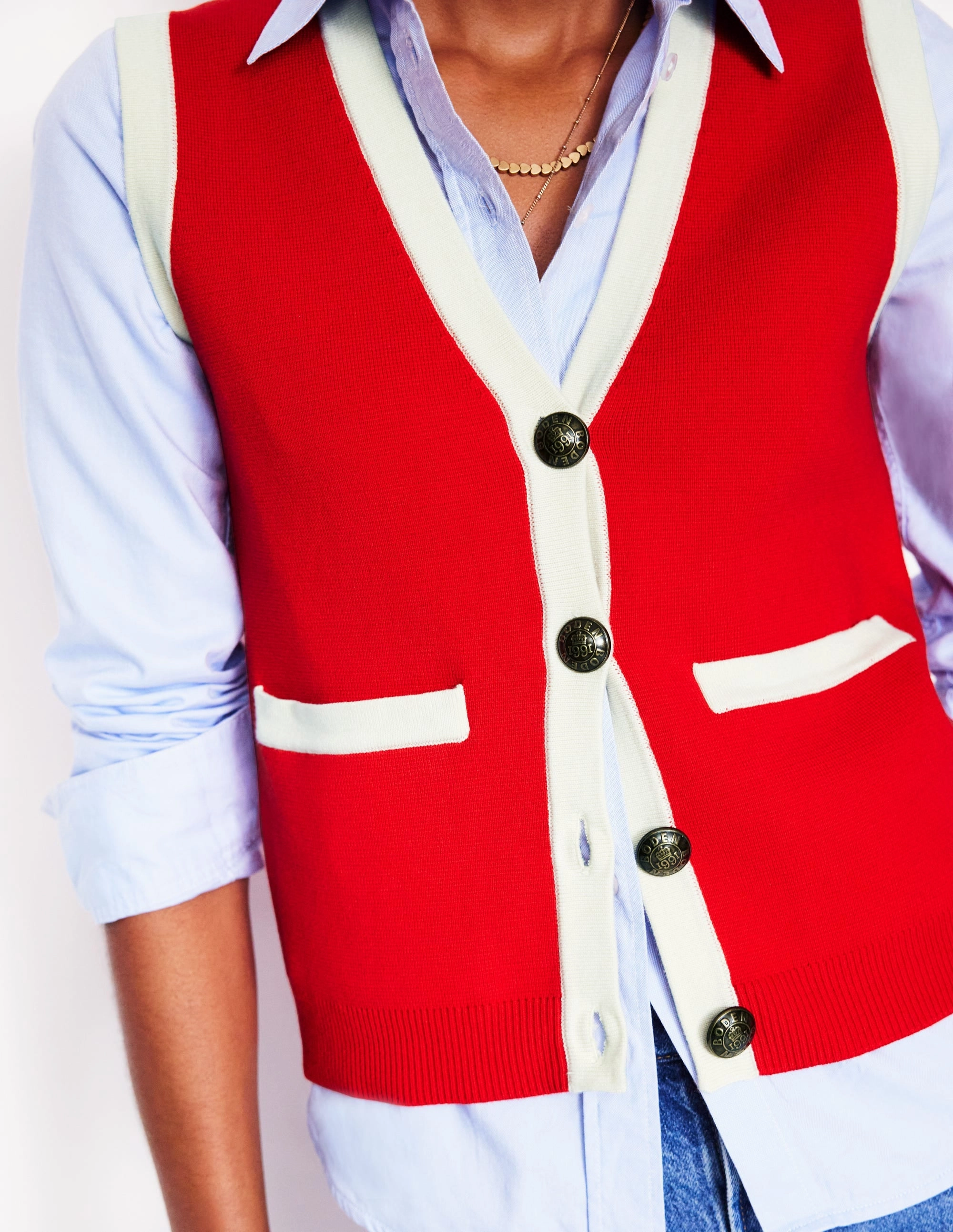 Holly Knitted Waistcoat-Poppy Red Daily Essential All Day