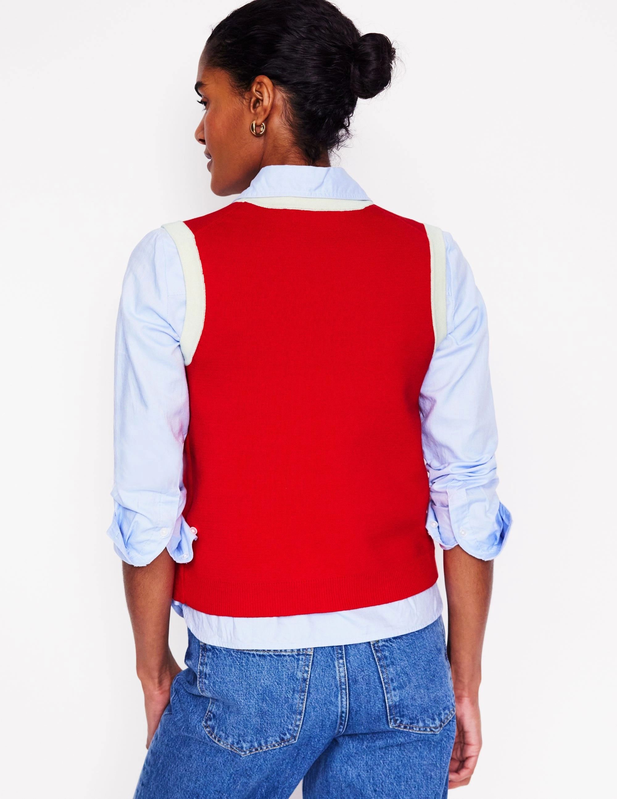 Ribbed collar Mid Season Holly Knitted Waistcoat-Poppy Red