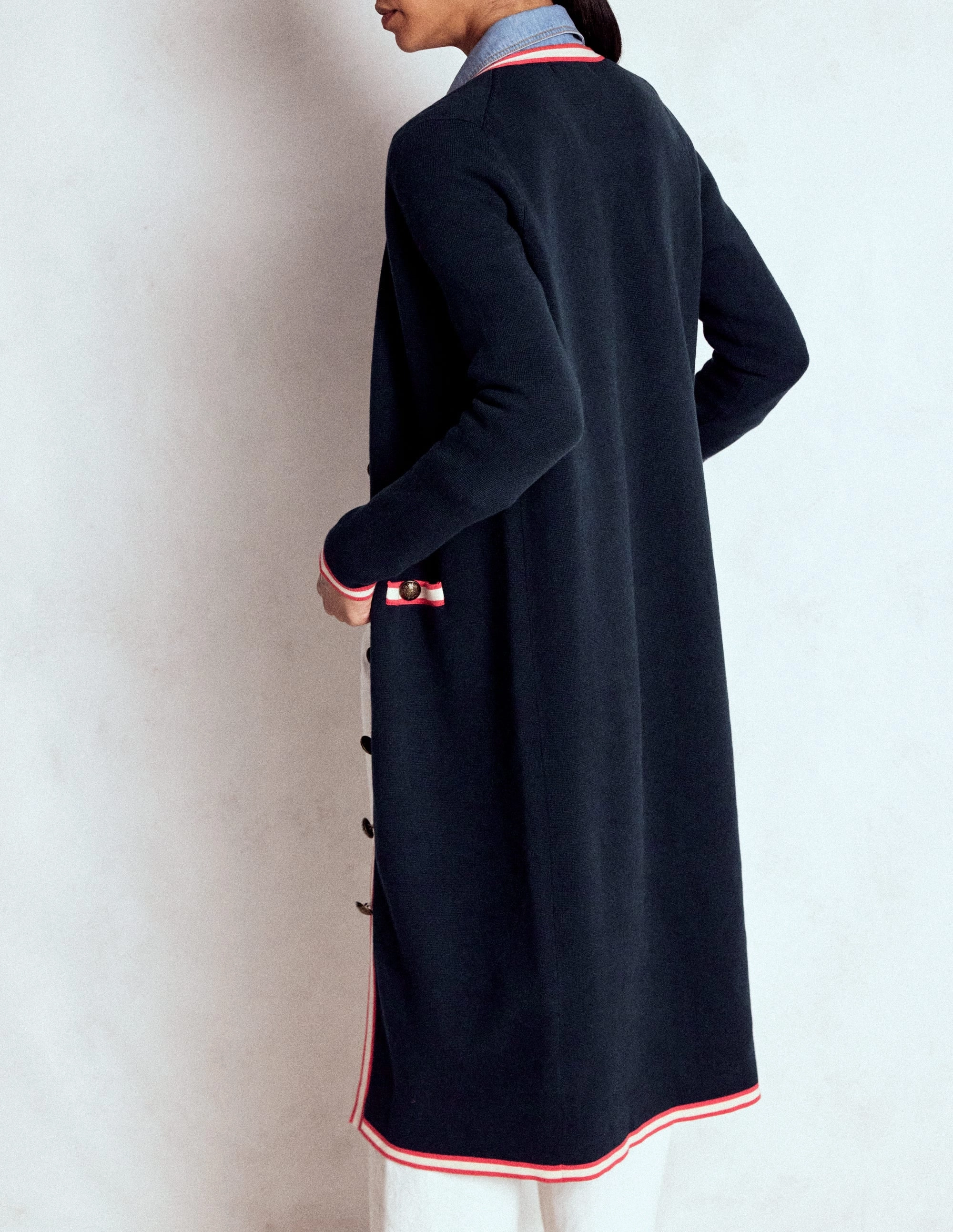 Holly Longline Jacket-Navy Layered Neckline