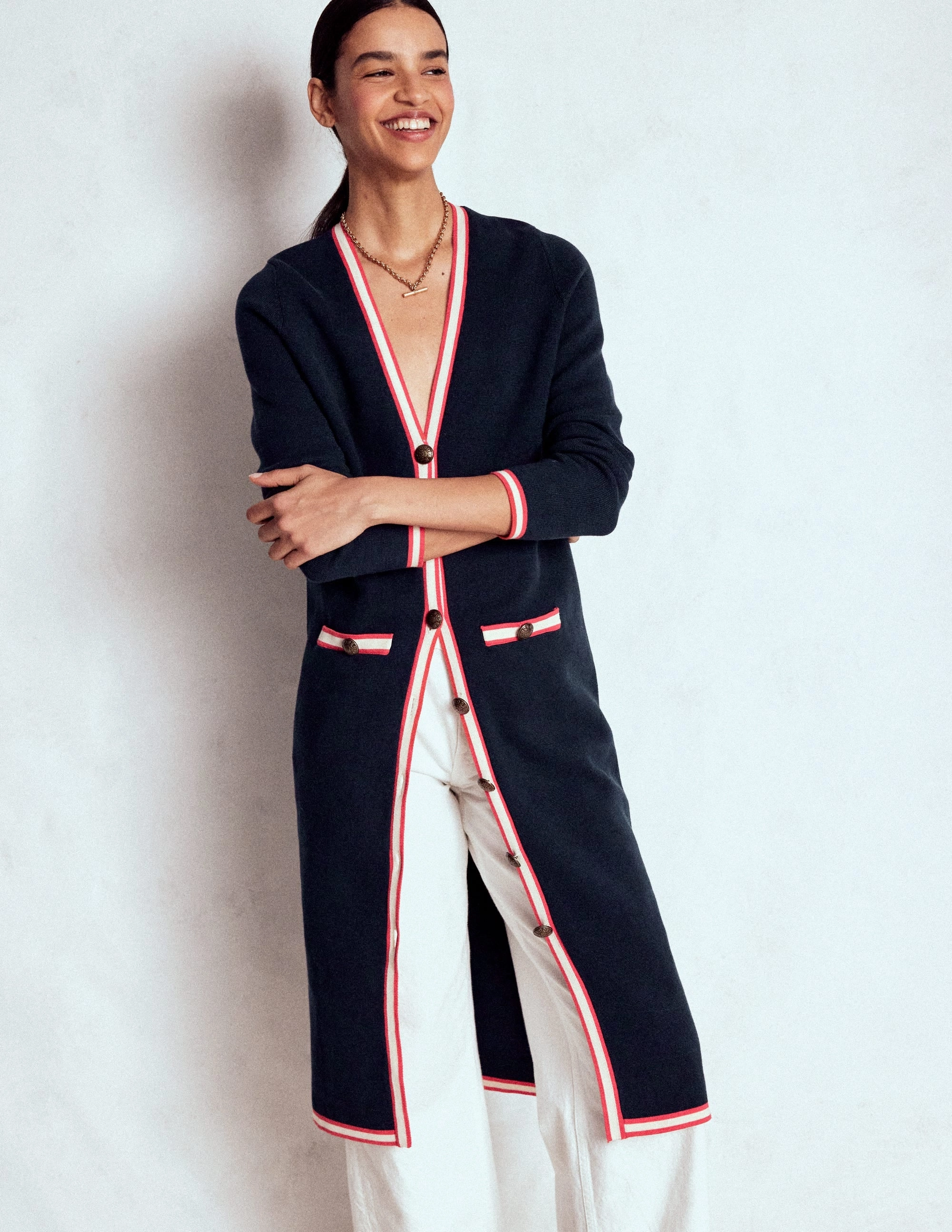 Natural Texture Relaxed Comfort Holly Longline Jacket-Navy