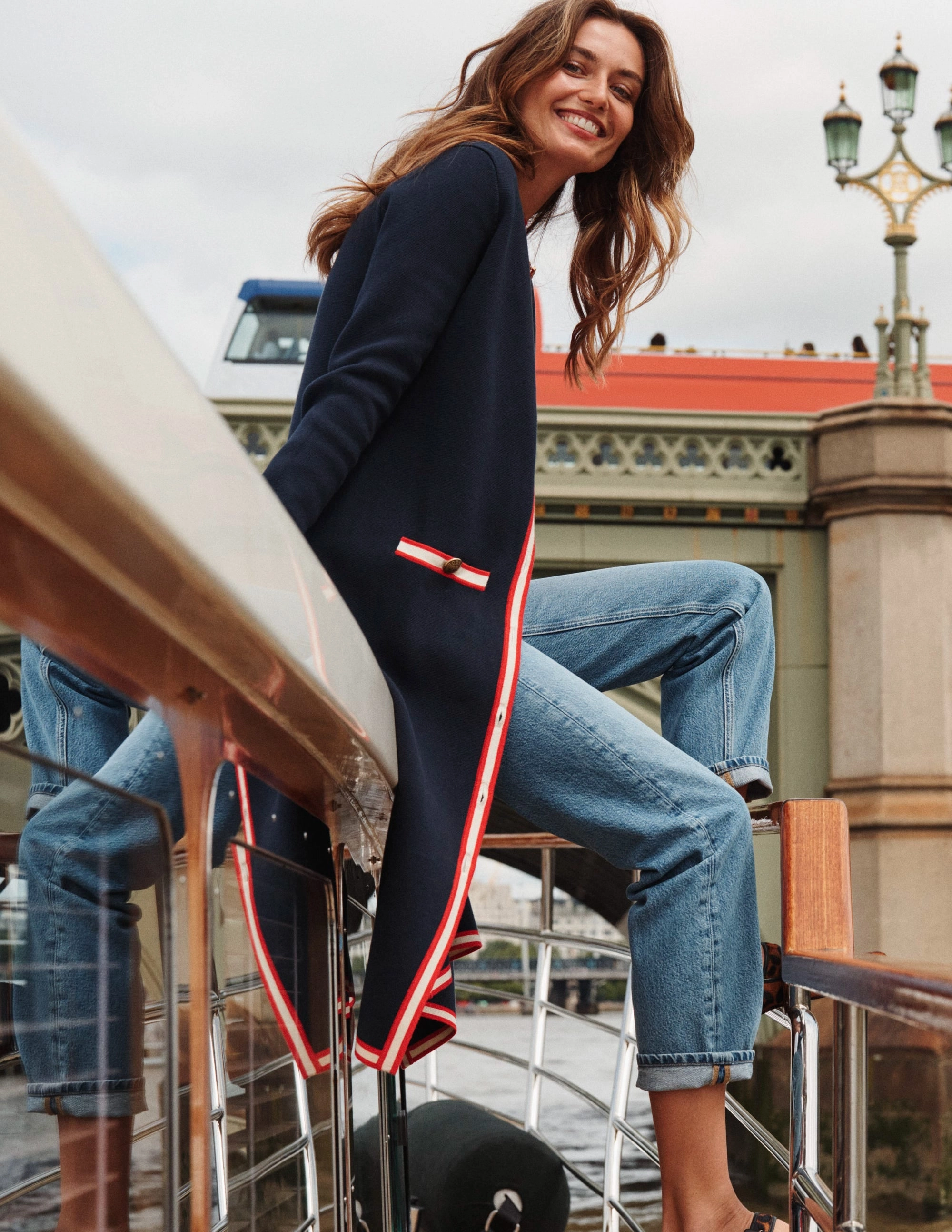 Holly Longline Jacket-Navy Circular Knit Technique