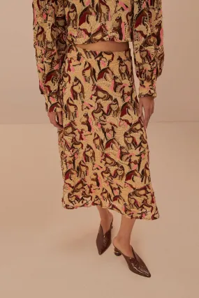 Horses Guipire Midi Skirt in Cream Breezy Style Corduroy texture