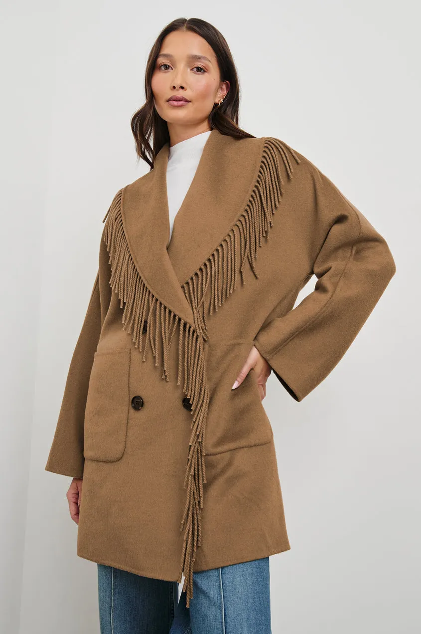 Buttery Soft Feel AntiStatic Material Hugo Coat in Camel