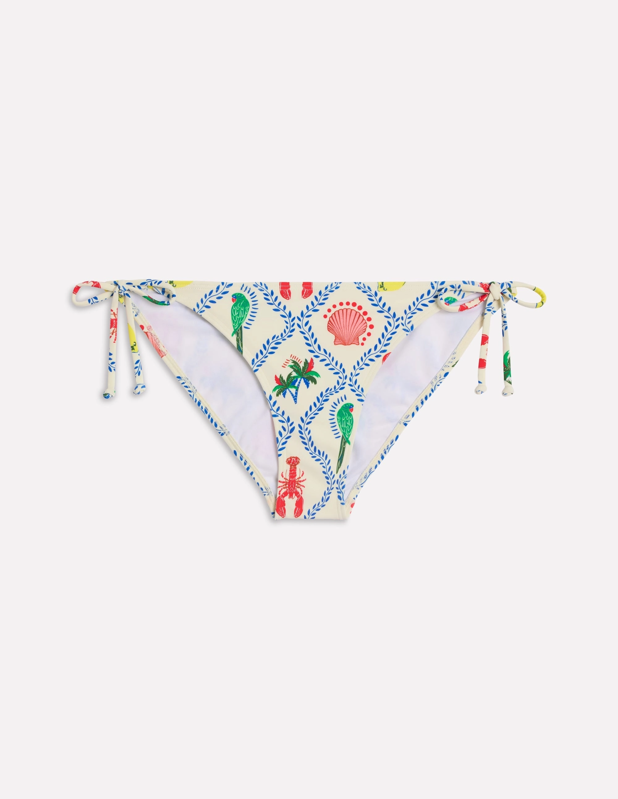 Versatile Closure Recycled Polyester Symi String Bikini Bottoms-Ivory Tropical Bonanza Vine