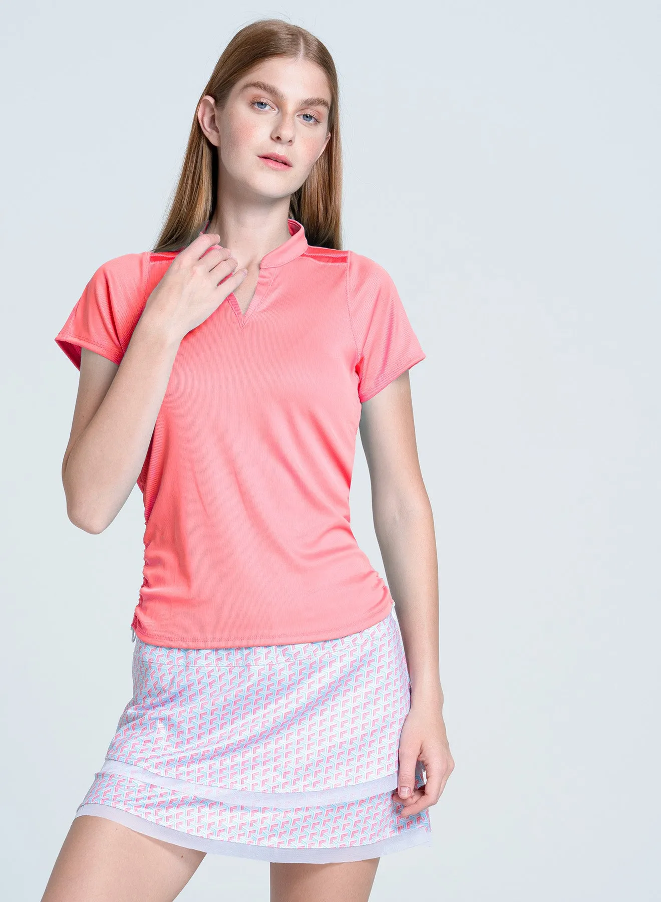 LightweightLayeredFabric MultiPocket Design Ruche Short Sleeve