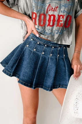 Boastful Generation Gatlin Pleated Mini Skirt (Denim) Slim Fit Design