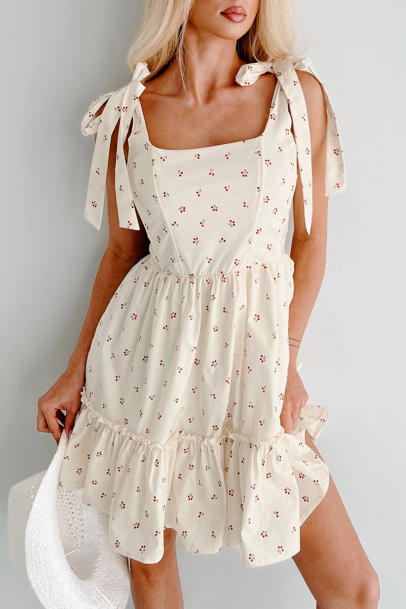 Tailored Layers I'm All Yours Cherry Print Mini Dress (Cream)